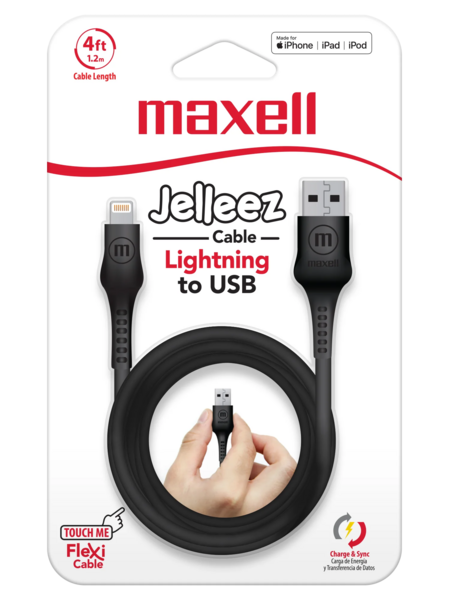 MAXELL CABLE  JELLEEZ NEGRO 4FT LIGHTNING/USB