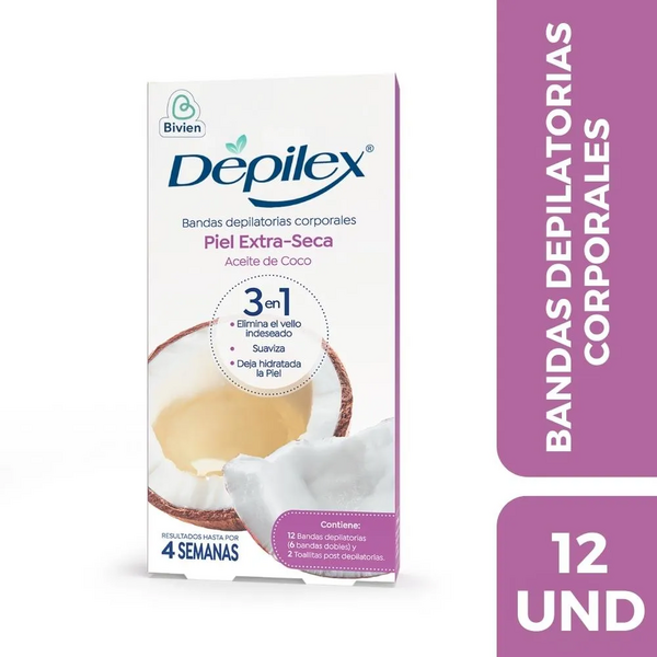 BANDAS DEPILATORIAS CORPORALES DEPILEX PIEL EXTRA SECA  x12