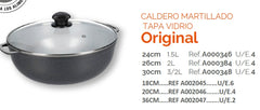 CALDERO MARTILLADO TAPA DE VIDRIO 36CM