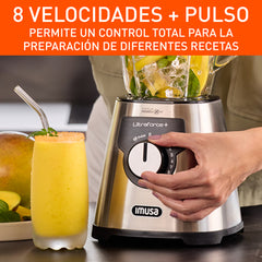 Licuadora IMUSA Ultraforce + 8V, 1000W, Vidrio, 2.2L, Acero inoxidable