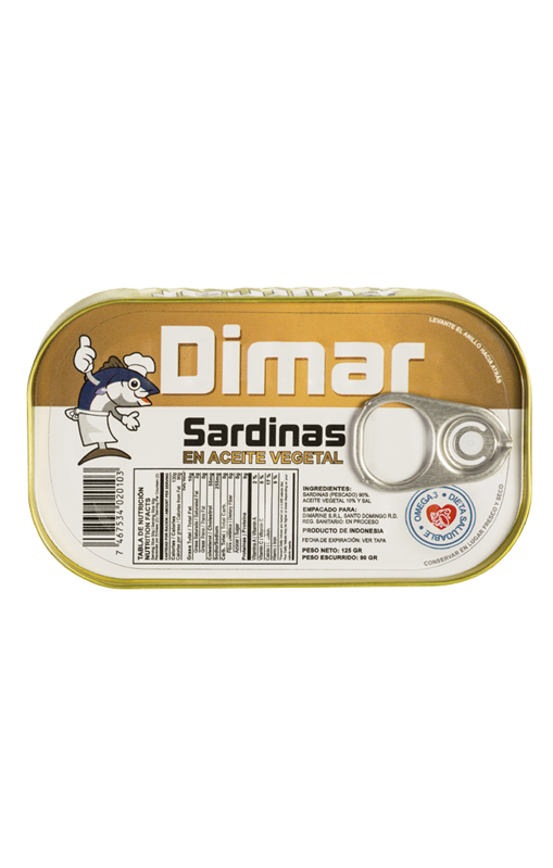 SARDINAS DIMAR PLANA EN ACEITE VEGETAL  50X125Gr.